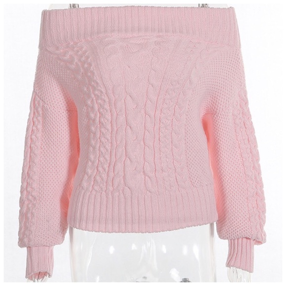 Pink Chunky Cable Knit Off The Shoulder Sweater - Picture 3 of 4
