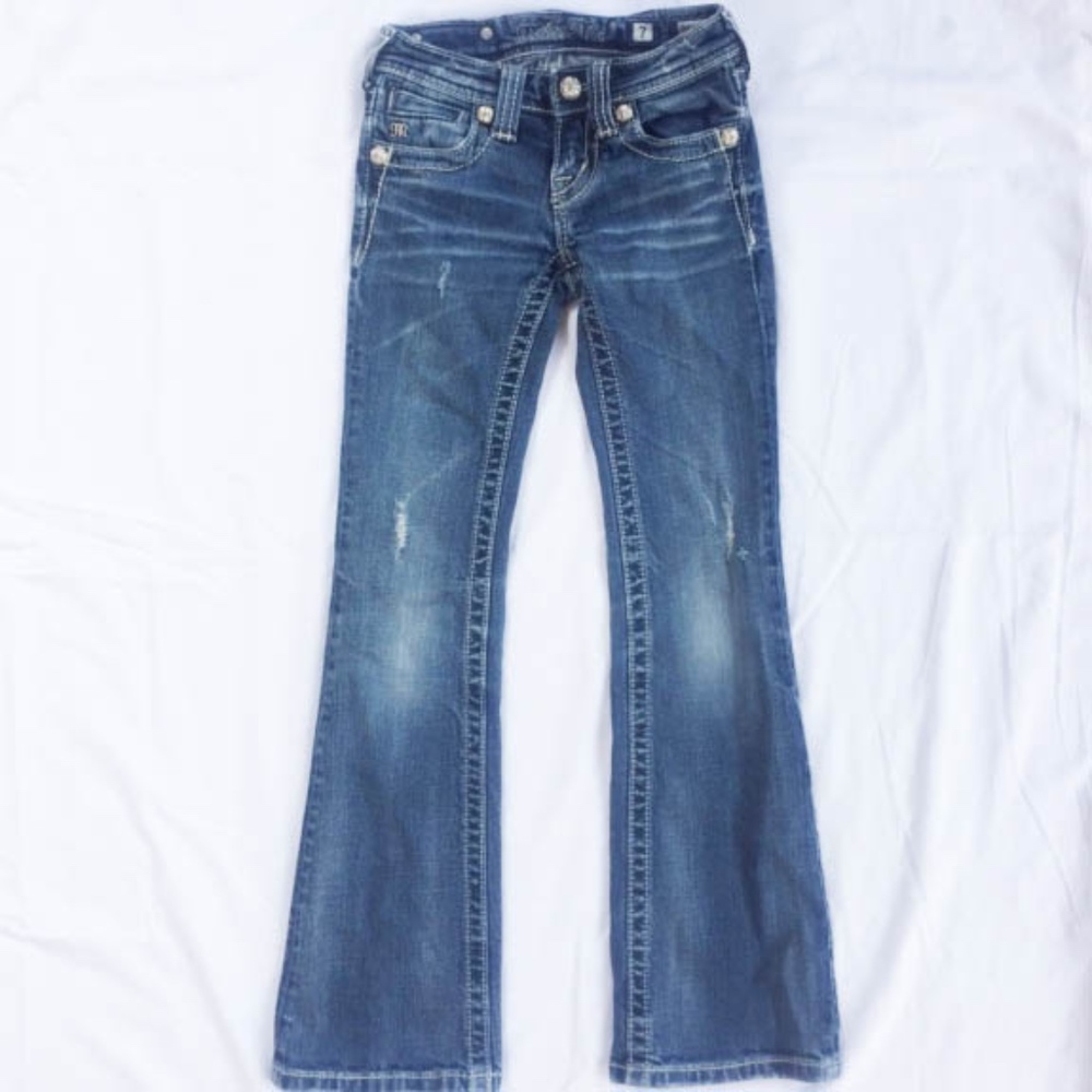 Miss Me Girls Distressed Denim Blue Jeans Size 7