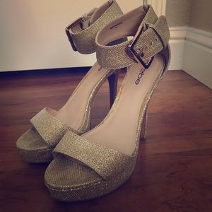 Women’s Bebe gold ankle strap heel