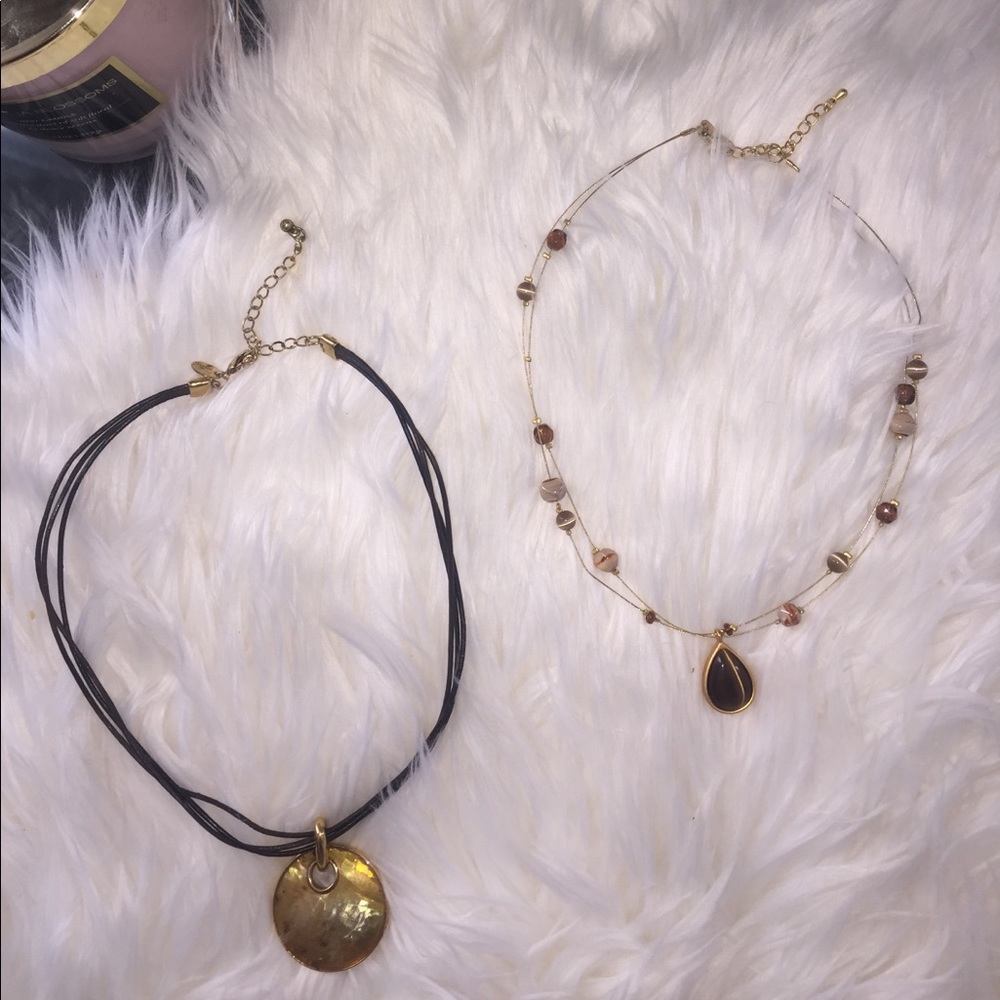 2 Piece Gold/Brown Necklace Set
