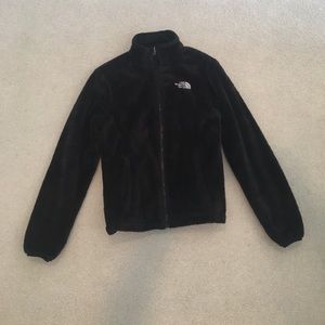 Black fuzzy north face zip up jacket