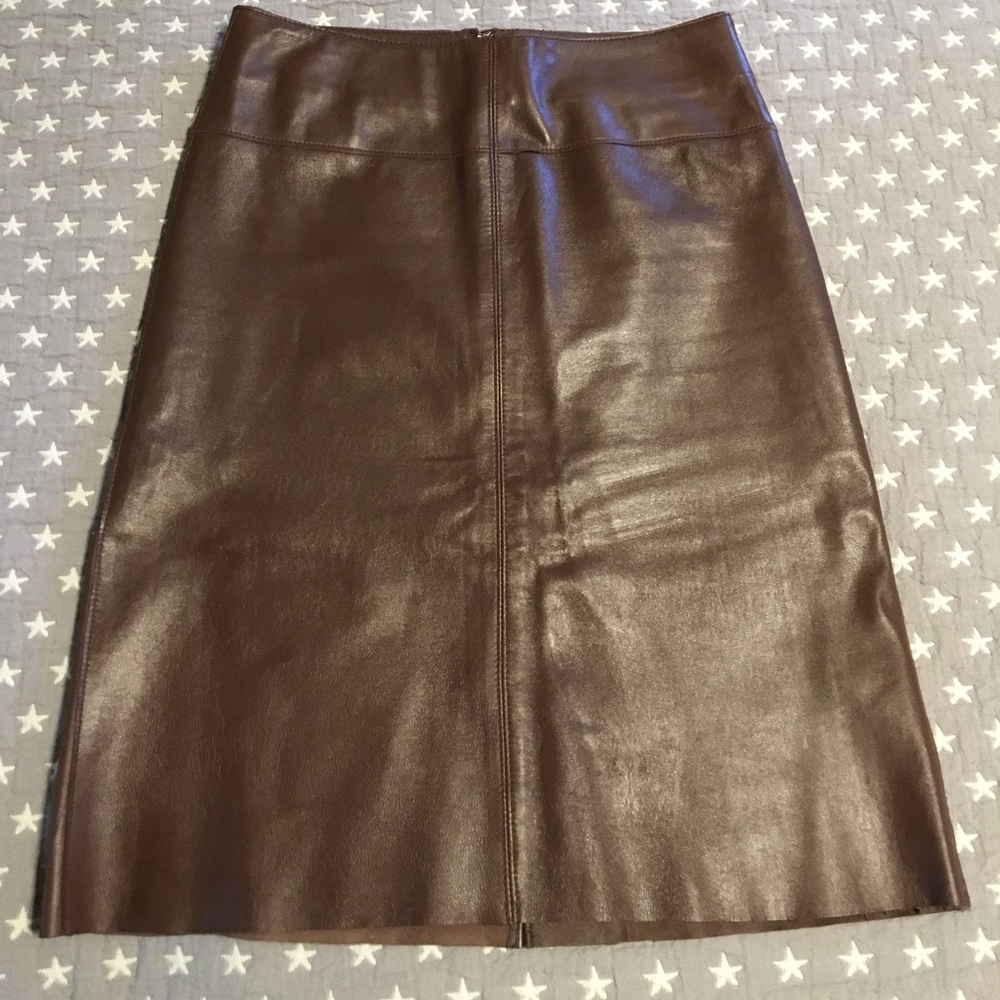 100% Brown Leather Bebe Skirt