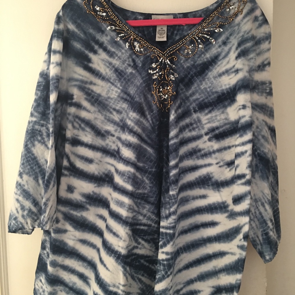 Embellished Blue/White Tie Dye Shirt