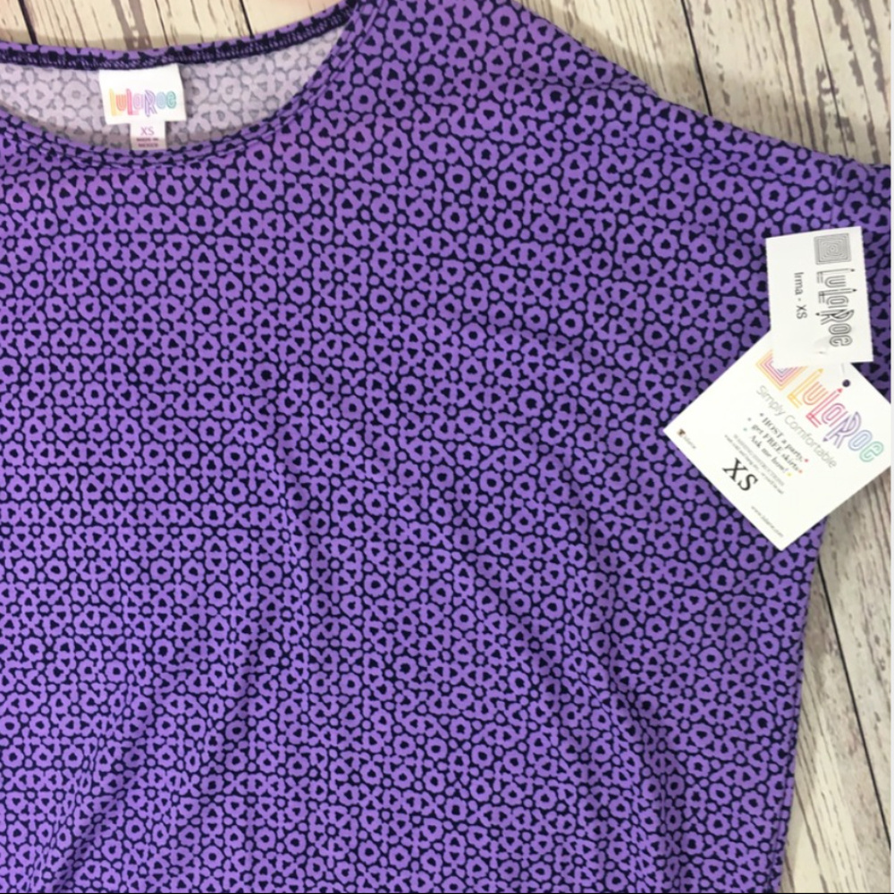 XS LuLaRoe Irma purple and black pattern