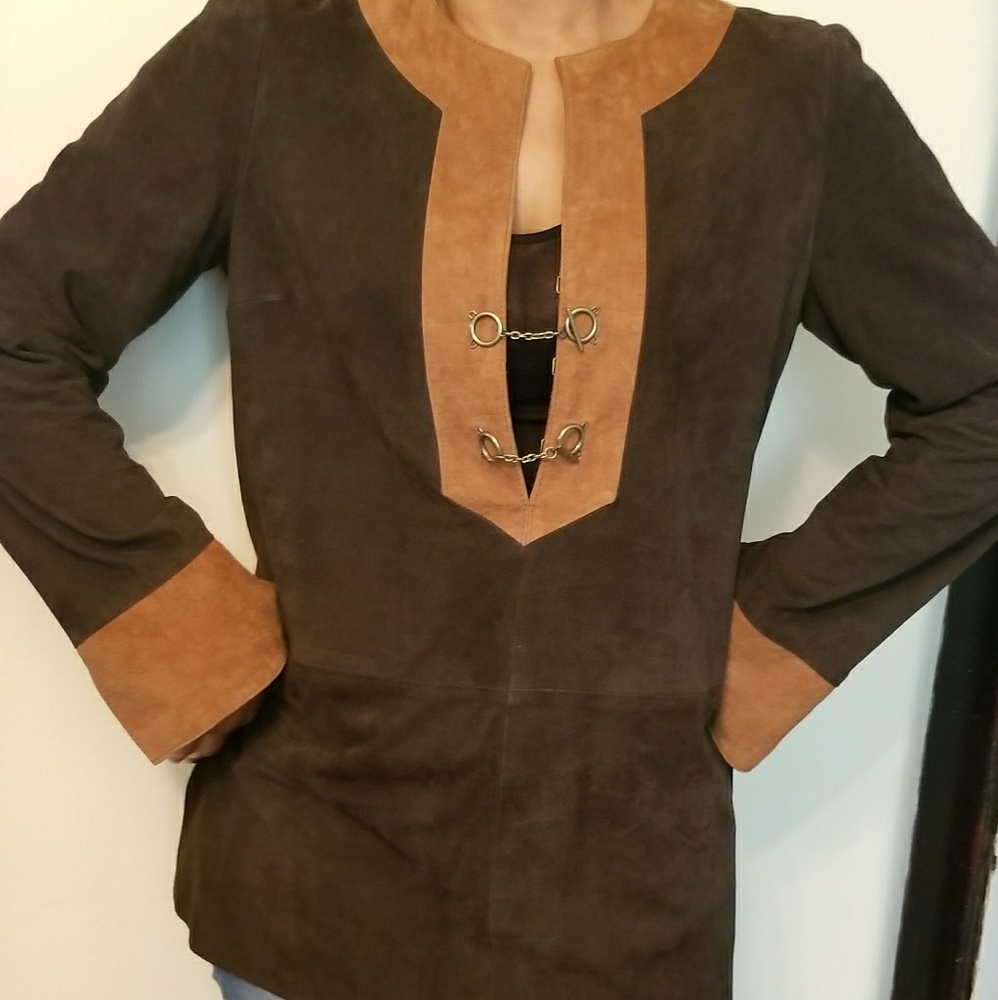 Brown tan suede tunic top size small