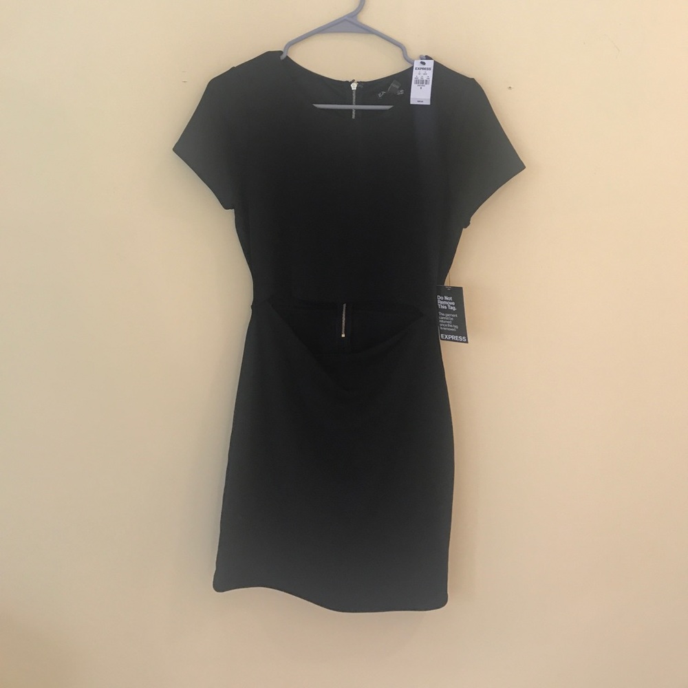 Express black mini dress with front sliver cut out