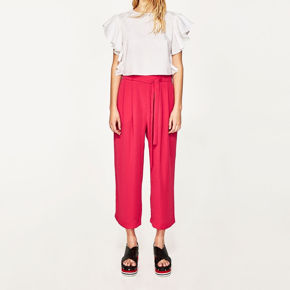 ZARA High waist culotte Wide Leg Fuchsia Crop Sm