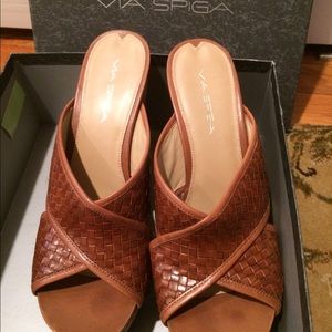 Brown leather wedges