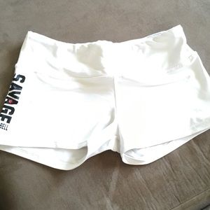 White SAVAGE workout shorts