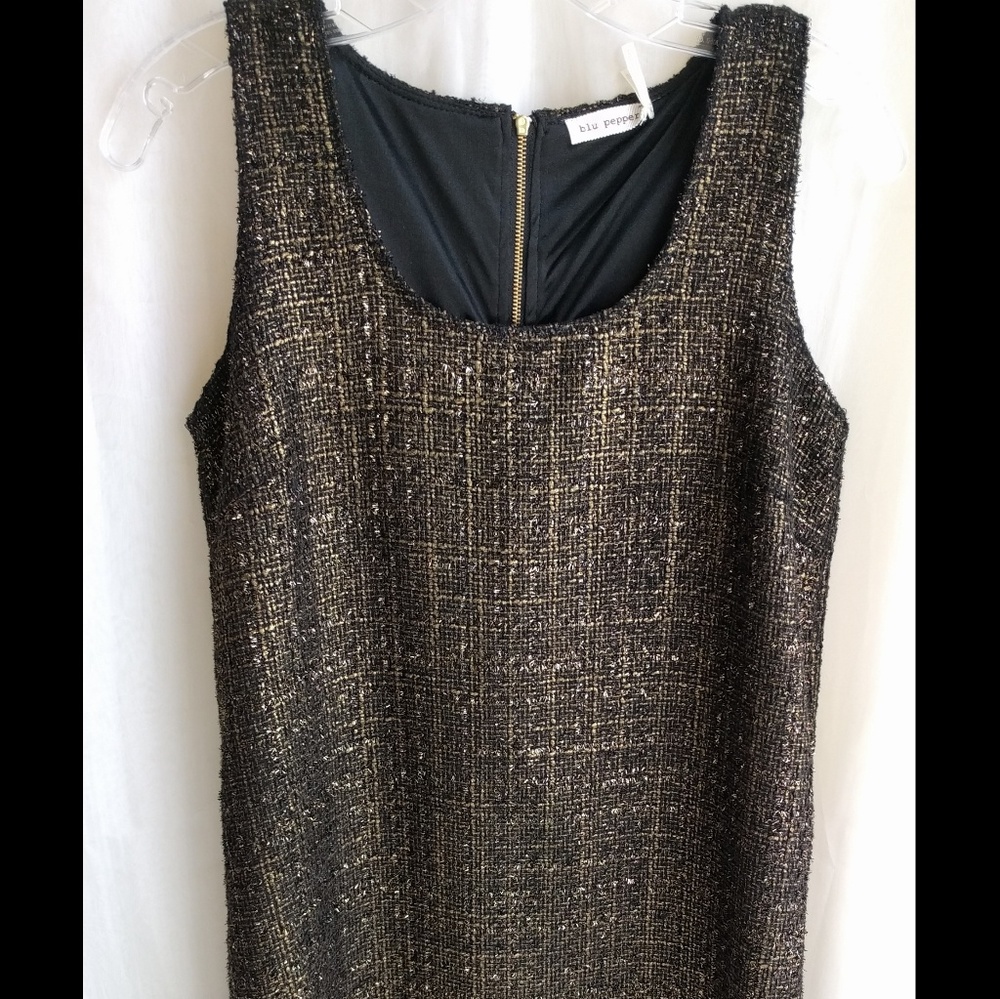 Black & Gold Tweed Jumper Dress