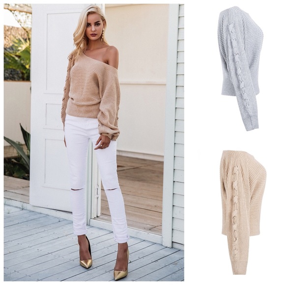 🍂 Tie Sleeve One Shoulder Sweater - Picture 2 of 8