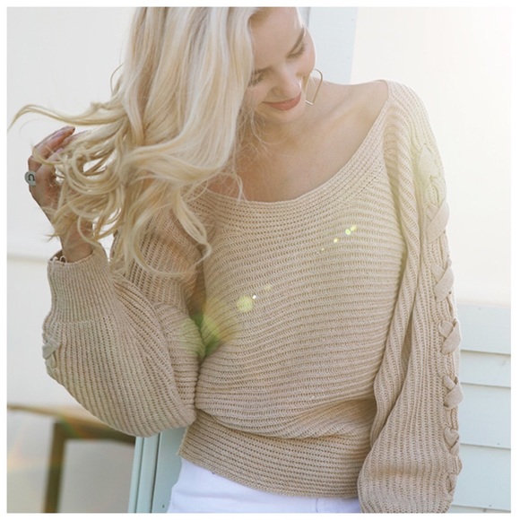 🍂 Tie Sleeve One Shoulder Sweater - Picture 3 of 8