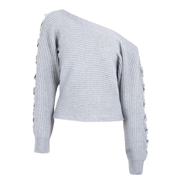 🍂 Tie Sleeve One Shoulder Sweater - Picture 4 of 8