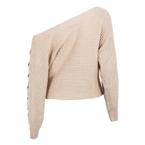 🍂 Tie Sleeve One Shoulder Sweater - Picture 7 of 8