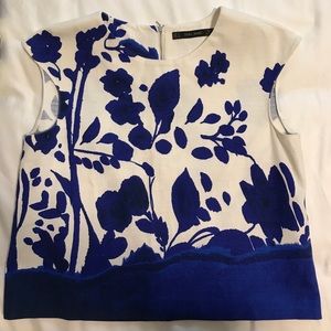 Zara | Blue & white, zipper back top