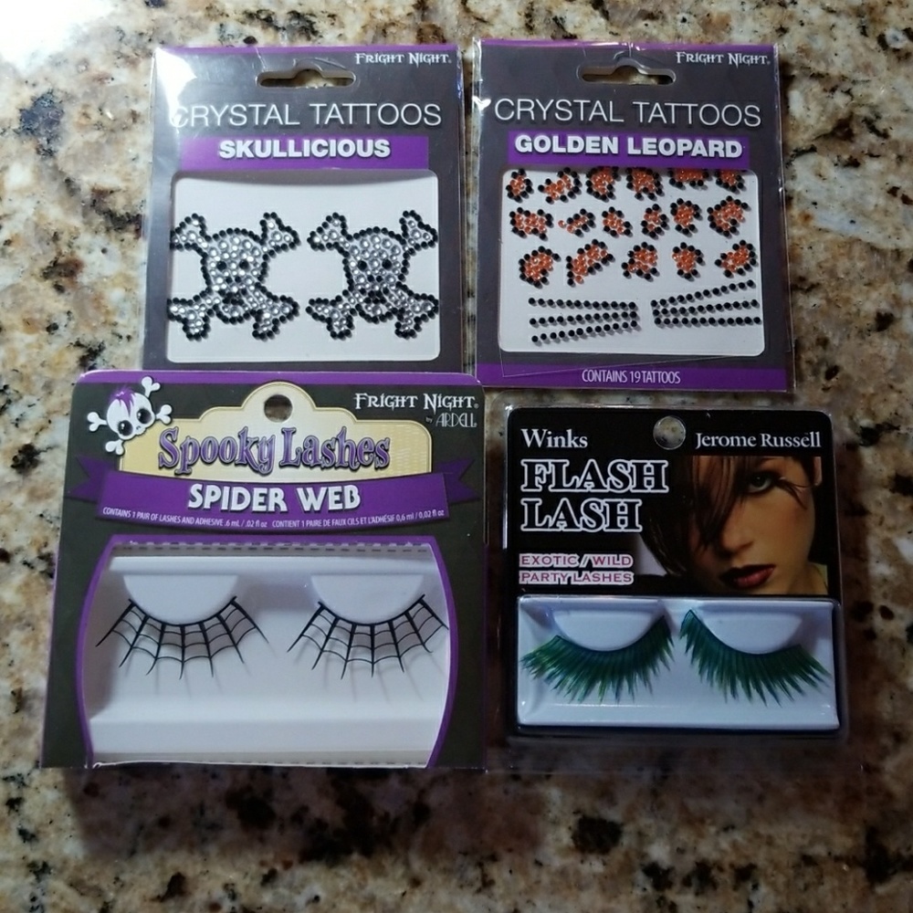 Halloween bundle lashes skull crystal tattoos NEW