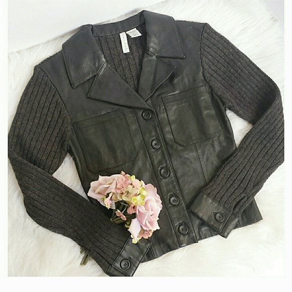 twiggy LONDON Jackets & Blazers - Twiggy London Brown Leather/Sweater jacket