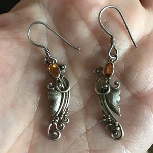 1920s Art Deco Sterling Silver Bird Topaz Earrings