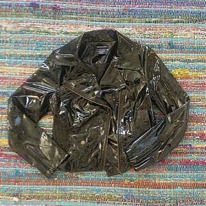 Vintage 90s Shiny Black Vinyl Moto Jacket Size 2