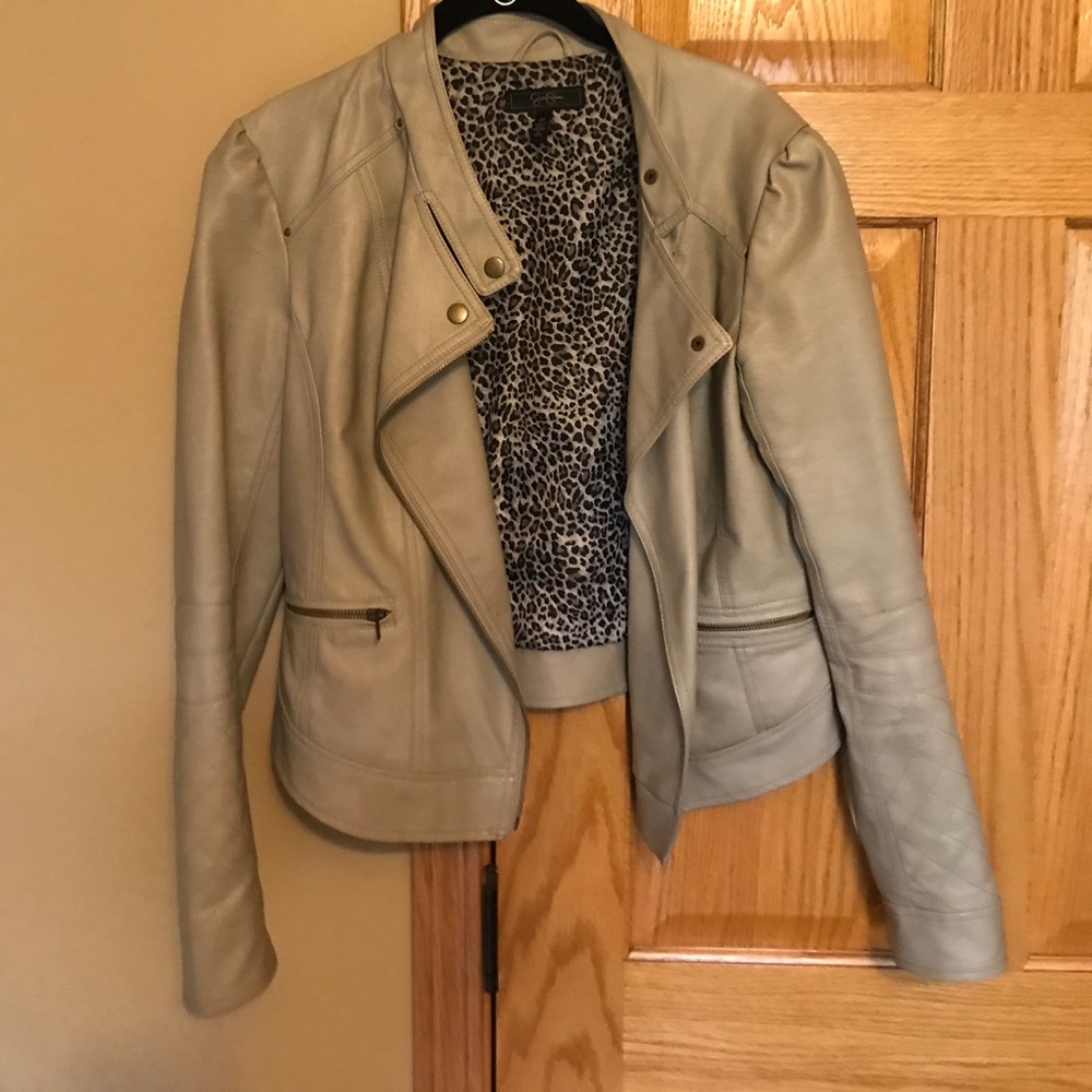 Tan Jessica Simpson leather jacket for fall