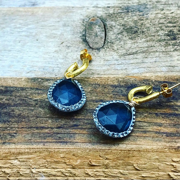 Handmade London blue topaz and Swarovski earrings - Picture 2 of 3