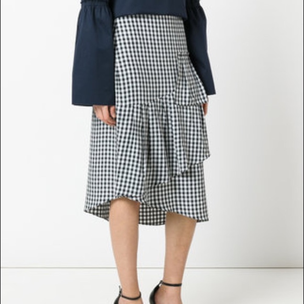 Tibi Gingham Asymmetrical Ruffle Skirt