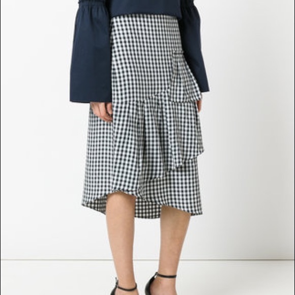 Tibi Gingham Asymmetrical Ruffle Skirt - Picture 1 of 3
