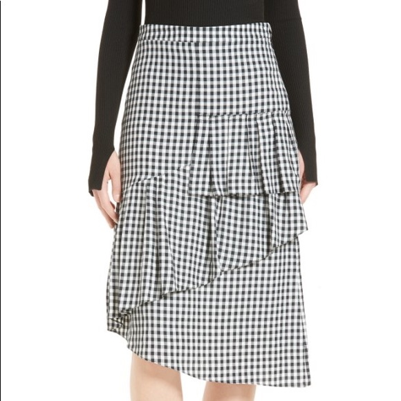 Tibi Gingham Asymmetrical Ruffle Skirt - Picture 2 of 3