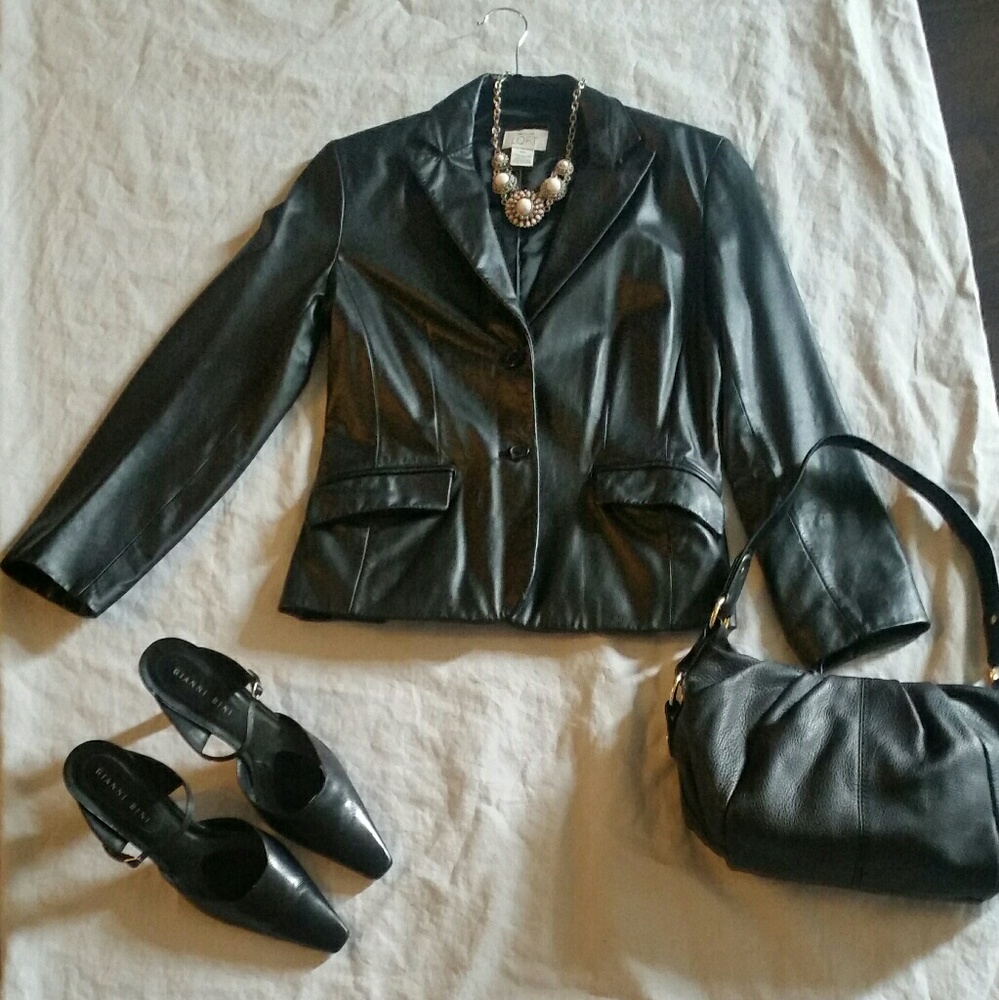 Loft black leather blazer