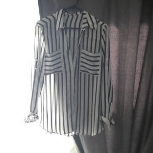Express Black & White Stripe Portofino Blouse