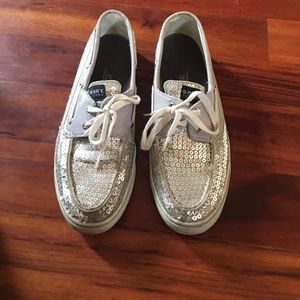 Silver sequin Sperry Boat Shoes