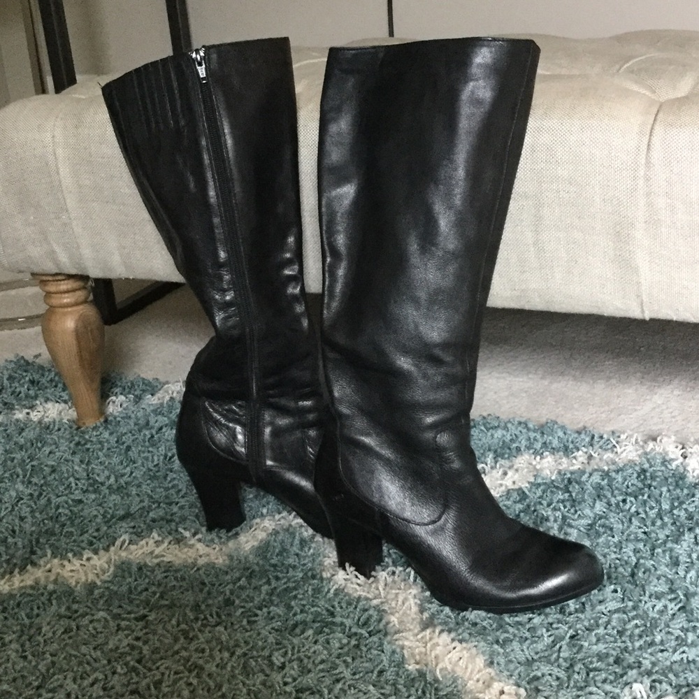 Wide calf black heel boots