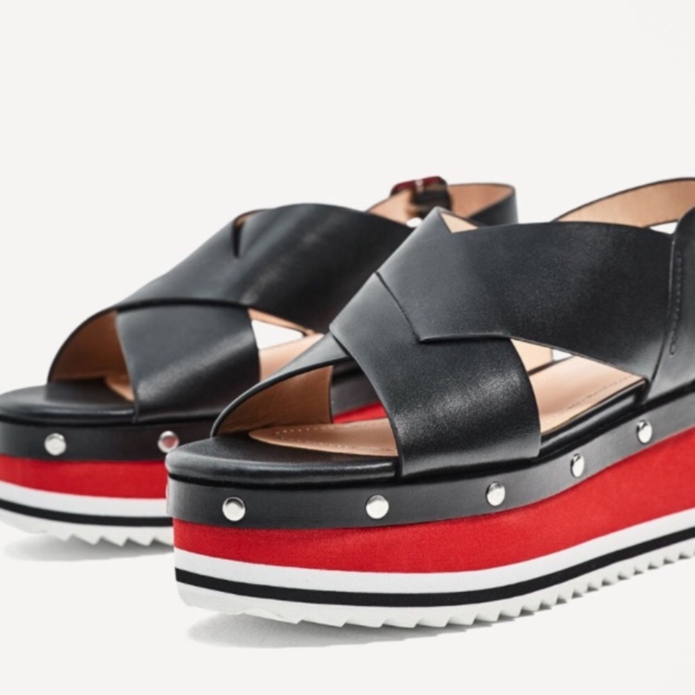 Zara Black Red Studded Platform Sandals