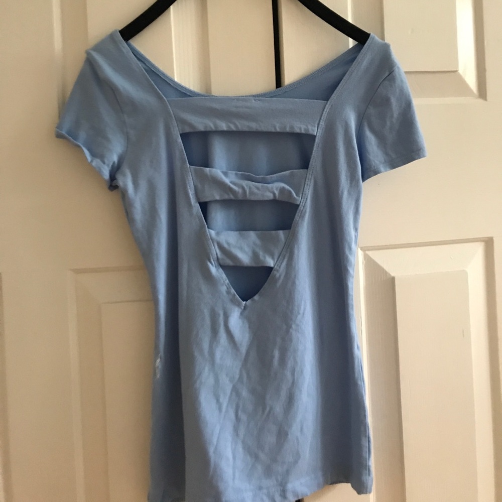 Garage Light blue open back crop top