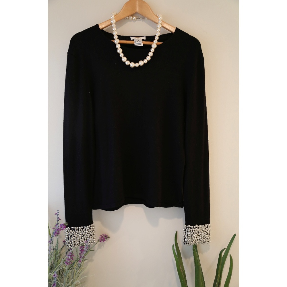 Talbots Black Knit Pearl Sleeves