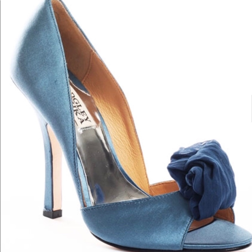 Badgley Mischka Blue Satin Peep Toe Pumps