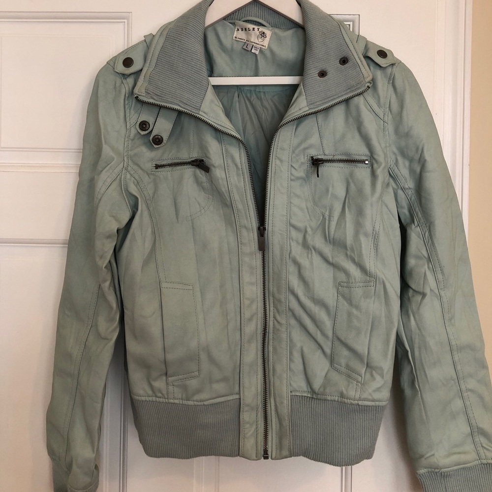 Faux leather turquoise jacket