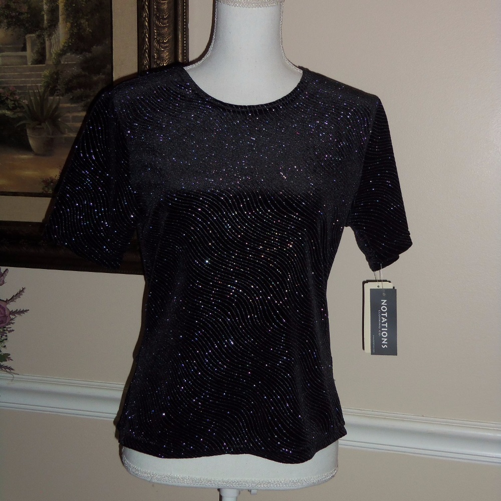 Notations dressy black top sparkle S Small NWT