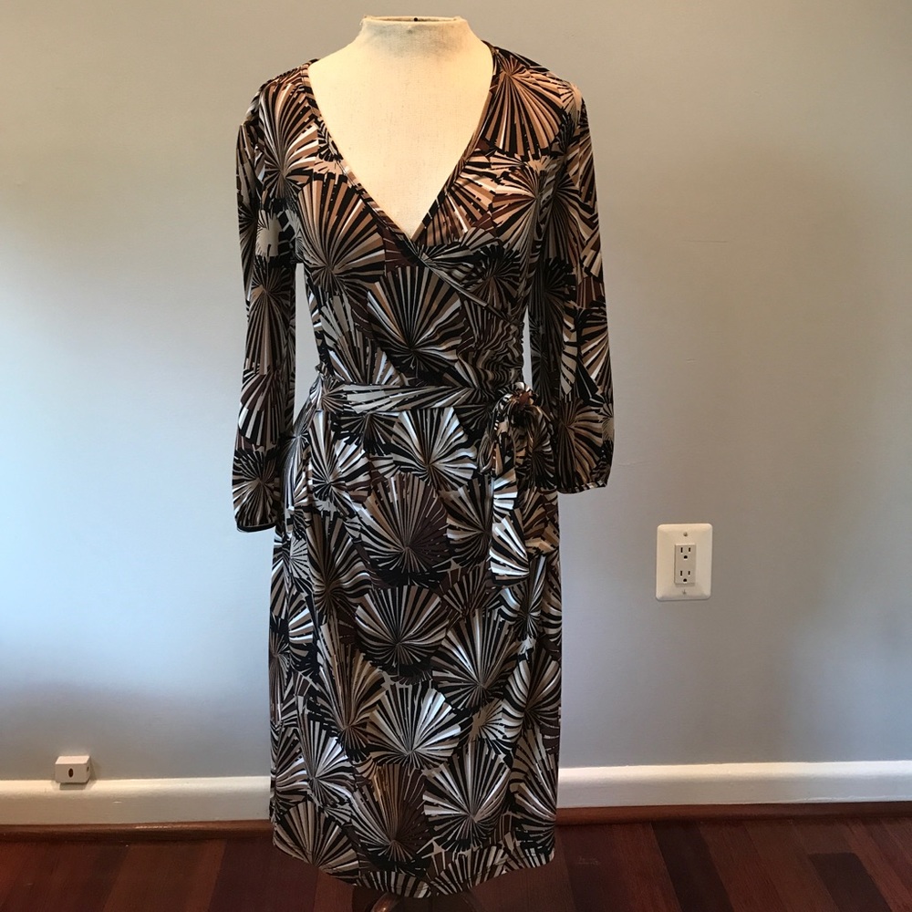 Tan and Black Neutral Wrap Dress