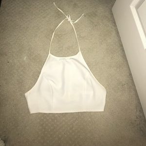 White halter crop top with gold buckle detailing
