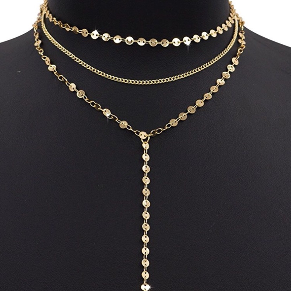 NEW Thin Layered Gold Sequins Coin Choker Necklace - Picture 3 of 4