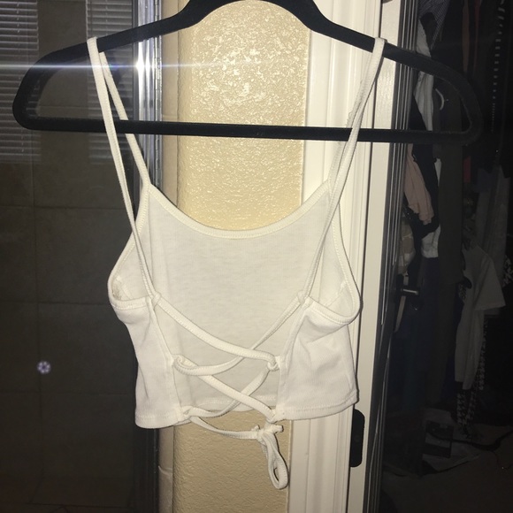 White ribbed crop top with lace up back - Picture 2 of 2