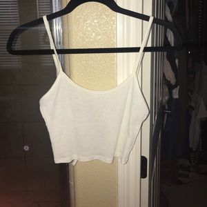 White ribbed crop top with lace up back