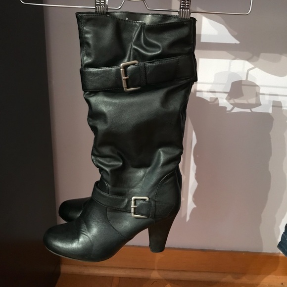 Xhilaration Shoes - Xhilaration Below Knee Black Slouch Buckle Boot 9