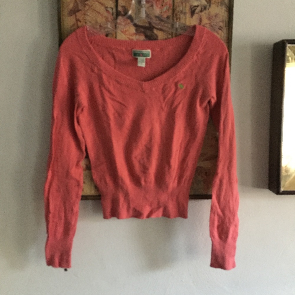 ABERCROMBIE & FITCH STRETCH BODYCON SWEATER TOP CORAL LS SWEATER TOP M