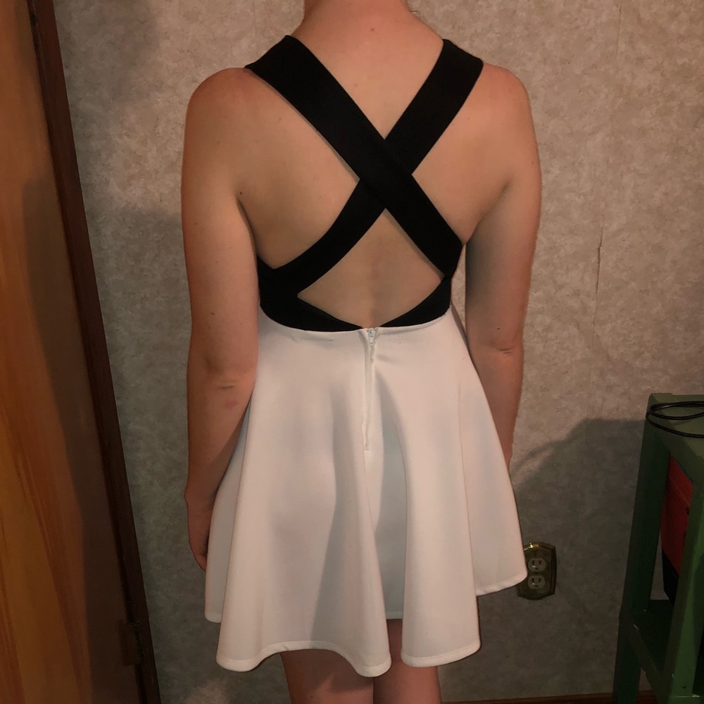 Cross back black and white party dress