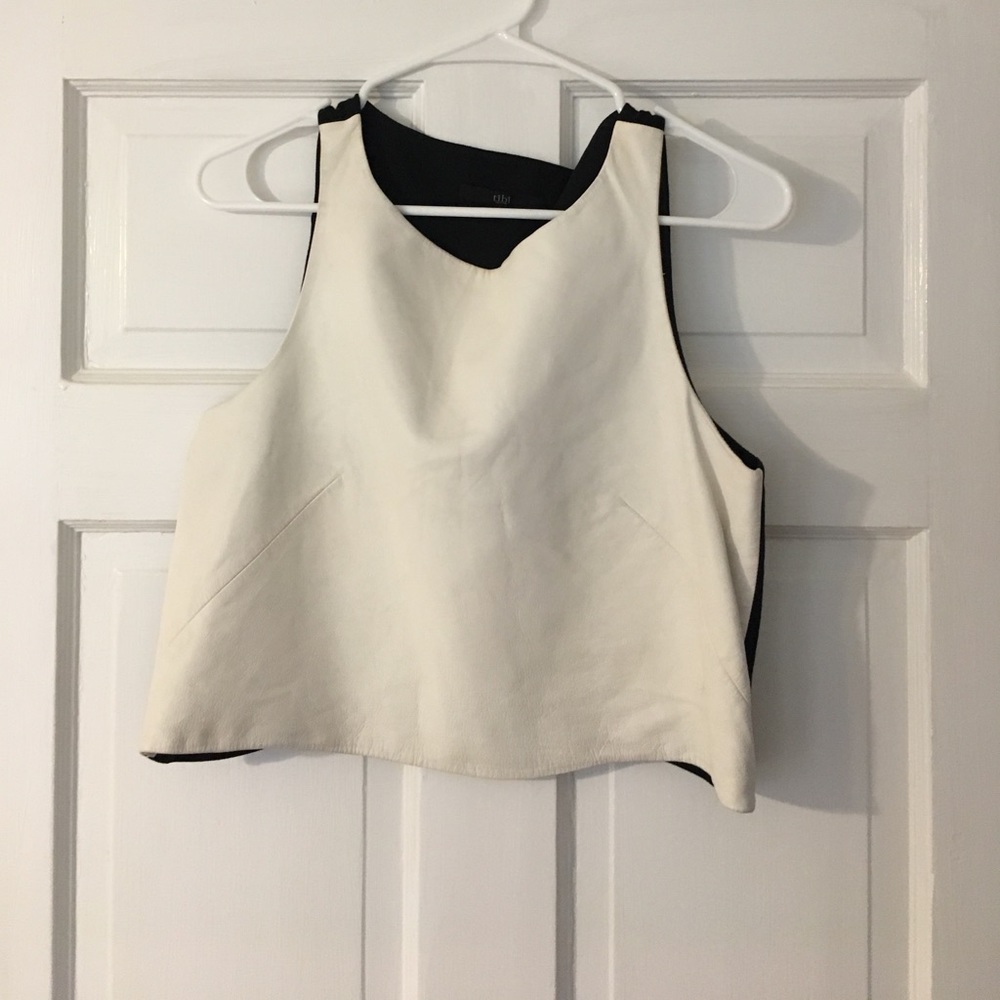 Tibi white leather crop top