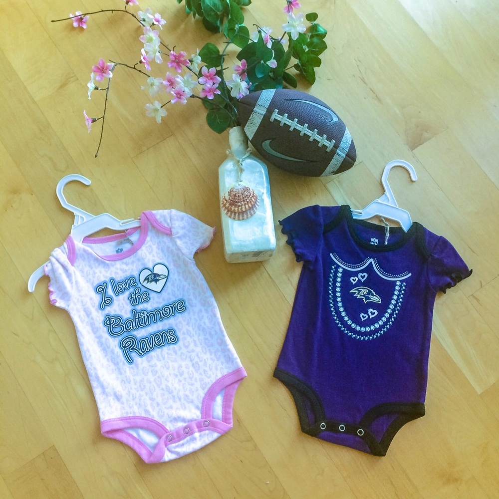 NEW! NFL Baby Ravens Ruffle Bodysuit Bundle 0-3 Mo