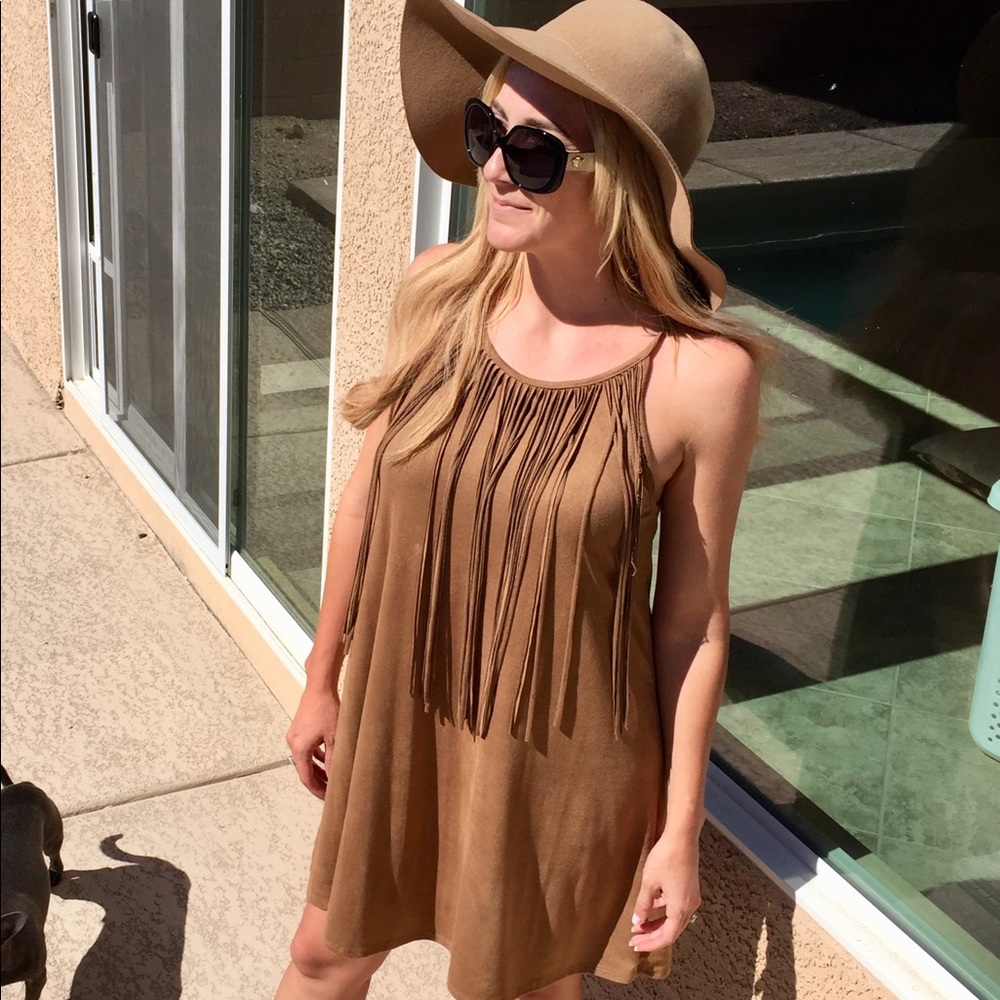 Faux deer skin fringe dress perfect for Coachella
