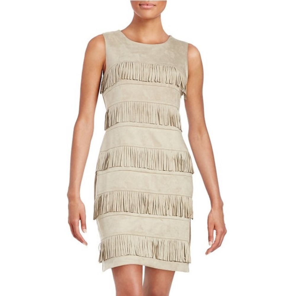 Reduced Black Calvin Klein Suede Tiered Fringe